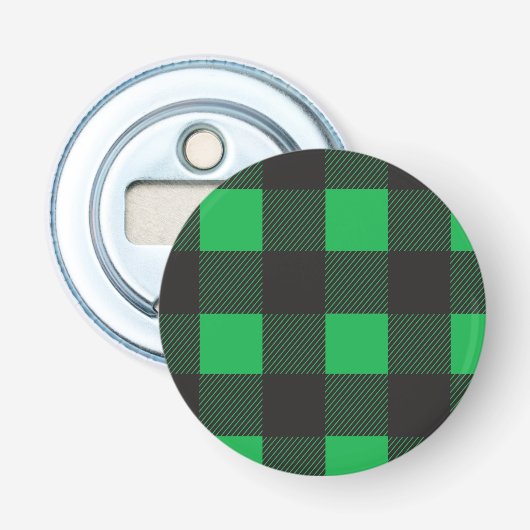 Green plaid pattern button flesopener (Voorkant)