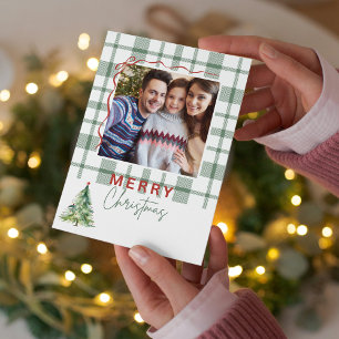 Green Plaid rustieke foto gevouwen kerst Kaart
