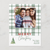 Green Plaid Rustieke Foto Kerst Briefkaart (Voorkant)