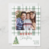 Green Plaid Rustieke Foto Kerst Kaart (Voorkant)