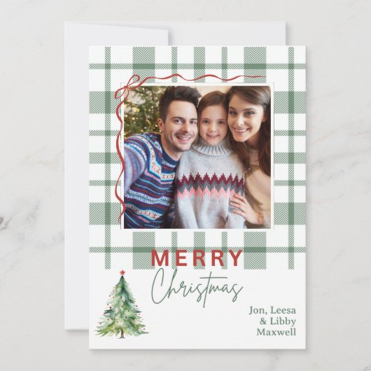 Green Plaid Rustieke Foto Kerst Kaart (Voorkant)