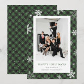 Green Plaid Sneeuwvlok Foto Bedrijfsleven Feestdagenkaart (Voorkant / Achterkant)