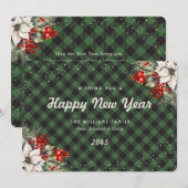 Green Plaid Snow Botanical New Year Card Feestdagenkaart (Voorkant / Achterkant)