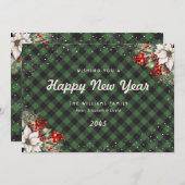 Green Plaid Snowflake Botanical New Year Card Feestdagenkaart (Voorkant / Achterkant)