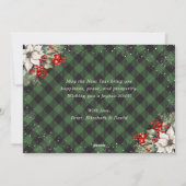 Green Plaid Snowflake Botanical New Year Card Feestdagenkaart (Achterkant)