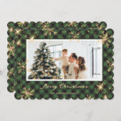 Green Plaid Sparkling Snowflake Foto Kerst Feestdagenkaart (Voorkant / Achterkant)