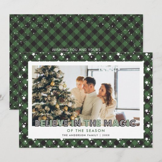 Green Plaid Stars Geloof Foto Kerst Kaart (Voorkant / Achterkant)