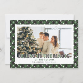 Green Plaid Stars Geloof Foto Kerst Kaart