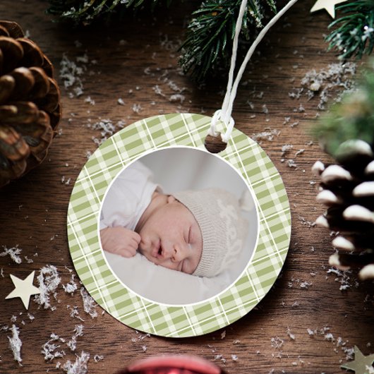 Green Plaid Tartan Foto Kerst Keepsake Ornament