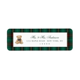 Green Plaid Teddy Bear Christmas Etiket