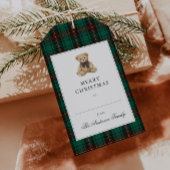 Green Plaid Teddy Bear Christmas Party Cadeaulabel