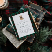 Green Plaid Teddy Bear Christmas Party Kaart