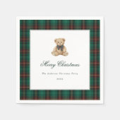 Green Plaid Teddy Bear Christmas Party Servet (Voorkant)
