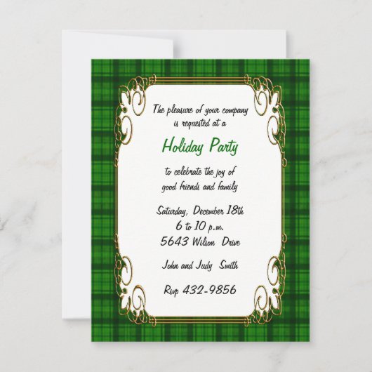  Green Plaid Vakantie Uitnodiging (Voorkant)