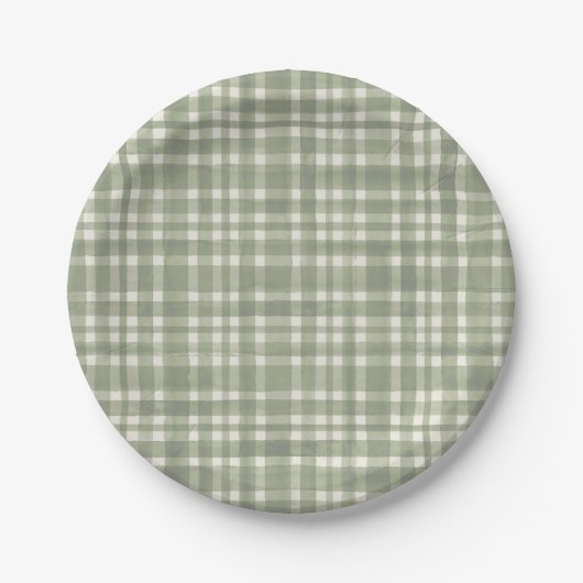 Green Plaid Waterverf Gingham Party Bord (Voorkant)