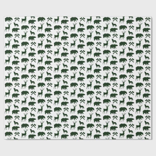 Green Plaid Wildlife Pattern | Vakantie Cadeaupapier (Vlak)