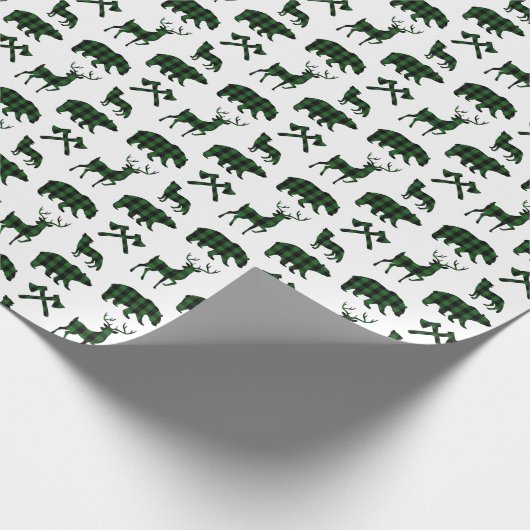 Green Plaid Wildlife Pattern | Vakantie Cadeaupapier (Hoek)