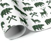 Green Plaid Wildlife Pattern | Vakantie Cadeaupapier (Rol Hoek)