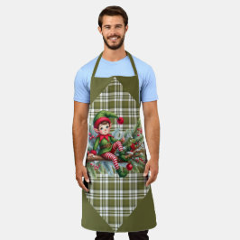 Green Plaid With a Lazy Elf on A Branch Schort