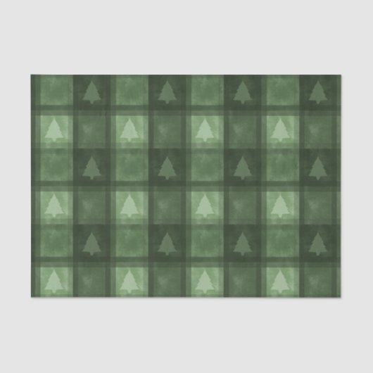 Green Plaid With Fir Tree Shapes Christmas Pattern Tissuepapier (Voorkant)