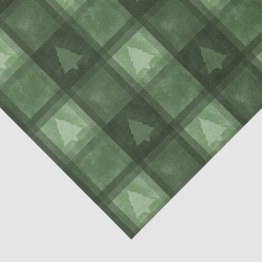 Green Plaid With Fir Tree Shapes Christmas Pattern Tissuepapier (Detail)