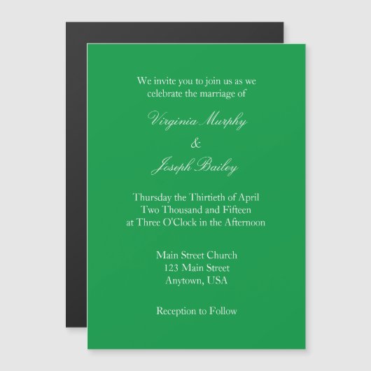 Green Plain Simple Magnetic Wedding Invitation Magnetische Uitnodiging (Voorkant / Achterkant)
