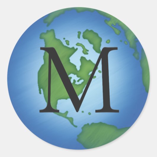 Green Planet Earth Environmental Monogramed Ronde Sticker (Voorkant)