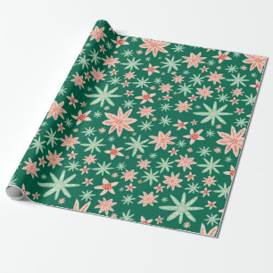 Green Poinsettia Pattern Kerstmis Cadeaupapier