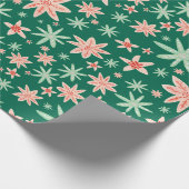 Green Poinsettia Pattern Kerstmis Cadeaupapier (Hoek)