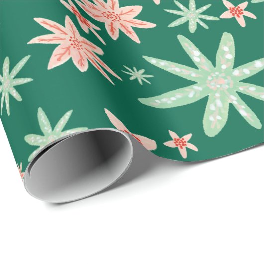 Green Poinsettia Pattern Kerstmis Cadeaupapier (Rol Hoek)