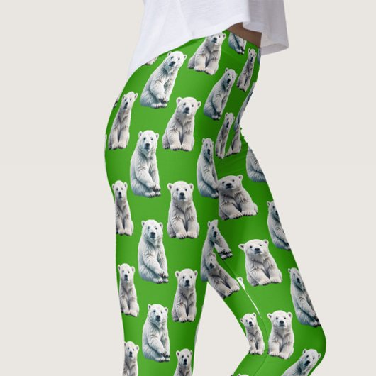 Green Polar Bear Pattern Design Leggings