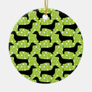 Green Polka Dachshunds Keramisch Ornament