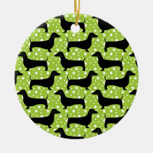 Green Polka Dachshunds Keramisch Ornament (Voorkant)