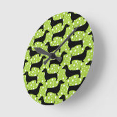 Green Polka Dachshunds Ronde Klok (Hoek)