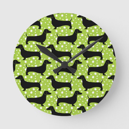 Green Polka Dachshunds Ronde Klok (Voorkant)