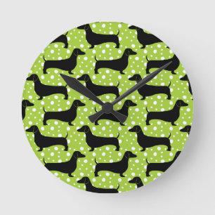 Green Polka Dachshunds Ronde Klok