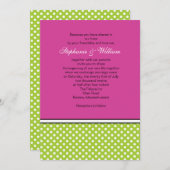 Green Polka Dot and Pink Wedding Invitation Kaart (Voorkant / Achterkant)