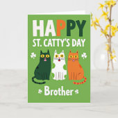Green Polka Dot Cats Day Card Kaart (Gele Bloem)