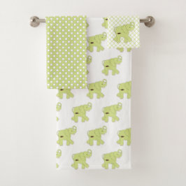 Green Polka Dot Elephant Bath Towel Set Bad Handdoek