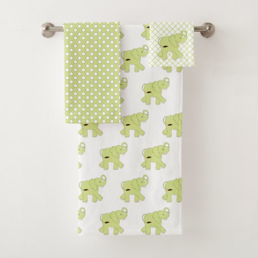 Green Polka Dot Elephant Bath Towel Set Bad Handdoek (Insitu)
