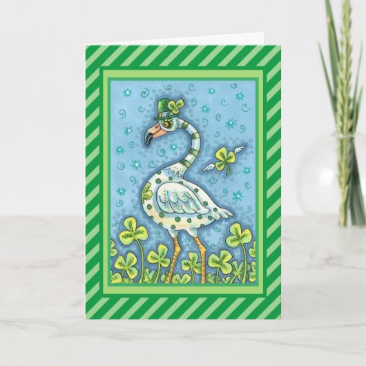 GREEN POLKA DOT FLAMINGO, FUNNY ST. PATRICK'S DAG FEESTDAGEN KAART (Voorkant)