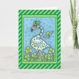 GREEN POLKA DOT FLAMINGO, FUNNY ST. PATRICK'S DAG FEESTDAGEN KAART