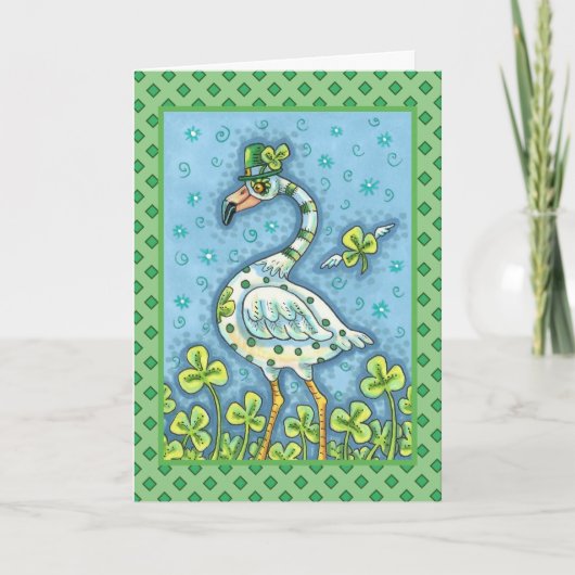 GREEN POLKA DOT FLAMINGO, FUNNY ST. PATRICK'S DAG FEESTDAGEN KAART (Voorkant)