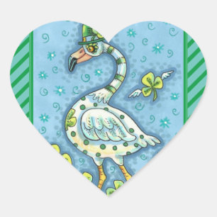 GREEN POLKA DOT FLAMINGO, FUNNY ST. PATRICK'S DAG HART STICKER