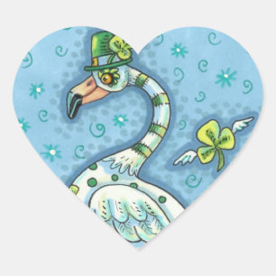 GREEN POLKA DOT FLAMINGO, FUNNY ST. PATRICK'S DAG HART STICKER