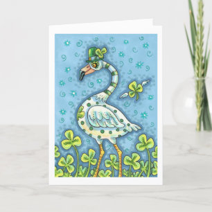 GREEN POLKA DOT FLAMINGO, FUNNY ST. PATRICK'S DAG KAART