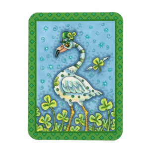 GREEN POLKA DOT FLAMINGO, FUNNY ST. PATRICK'S DAG MAGNEET