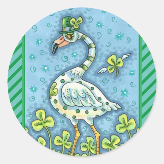 GREEN POLKA DOT FLAMINGO, FUNNY ST. PATRICK'S DAG RONDE STICKER (Voorkant)