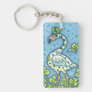 GREEN POLKA DOT FLAMINGO, FUNNY ST. PATRICK'S DAG SLEUTELHANGER