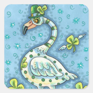 GREEN POLKA DOT FLAMINGO, FUNNY ST. PATRICK'S DAG VIERKANTE STICKER